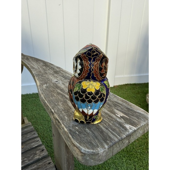 Vtg Cloisonne' Enamel Owl Figurine - Picture 3 of 7